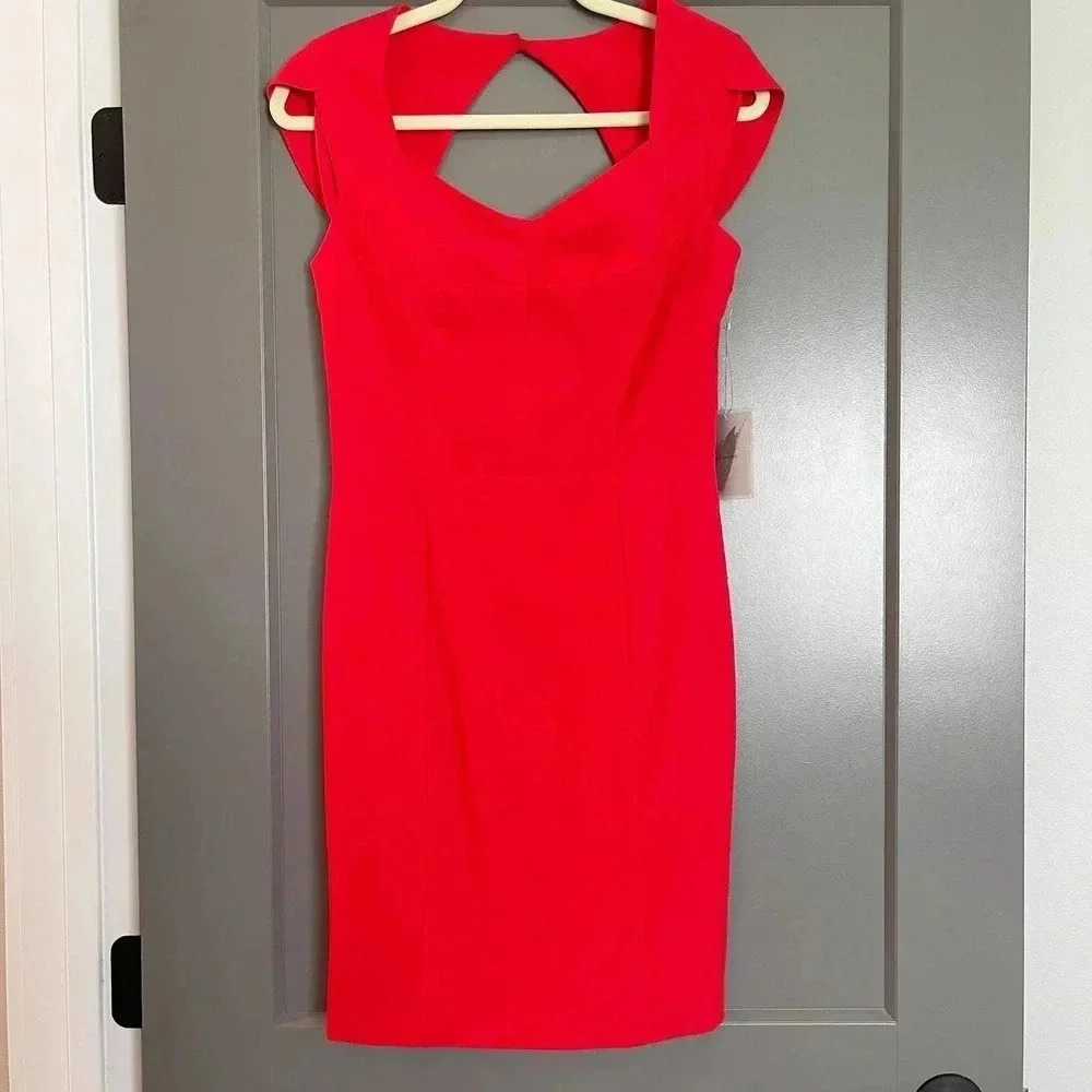 Forever 21 Womens Stretch V-Neck Cap Sleeve Sheath‎ Dress Red Small NWT
